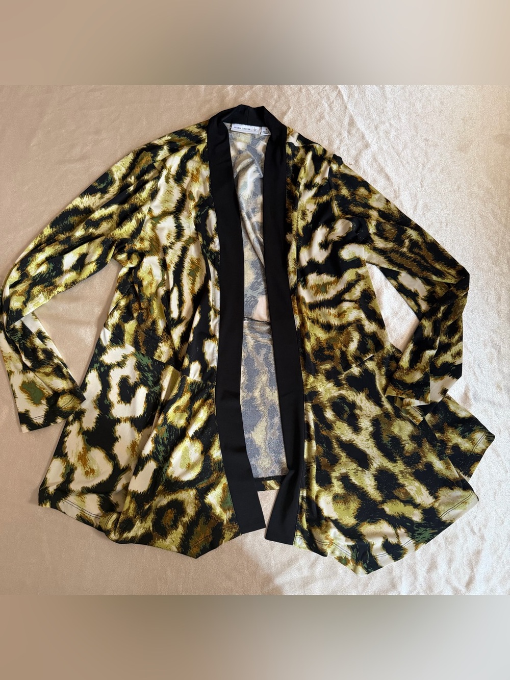 Susan Graver Printed Liquid Knit Long Sleeve Cardigan Medium A258617